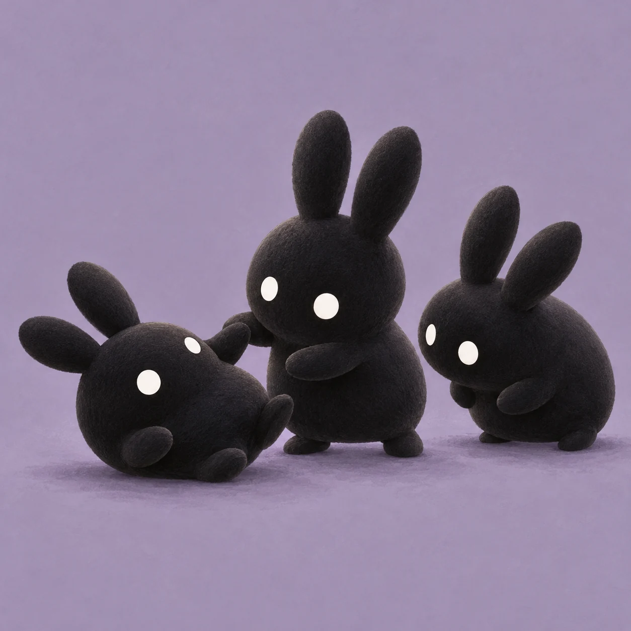 黒い丸い身体・白丸目・立った長耳のミニ黒USAGI三匹